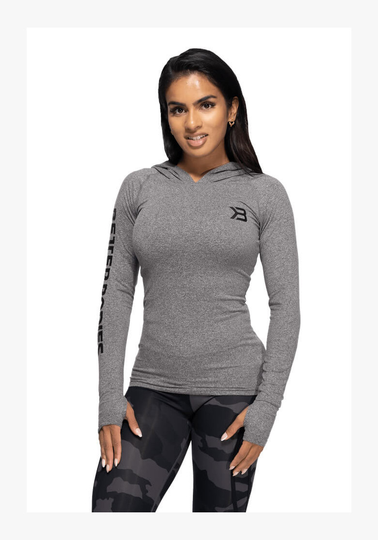 T-shirt Better Bodies Performance Long Sleeve Hood Graphite Melange