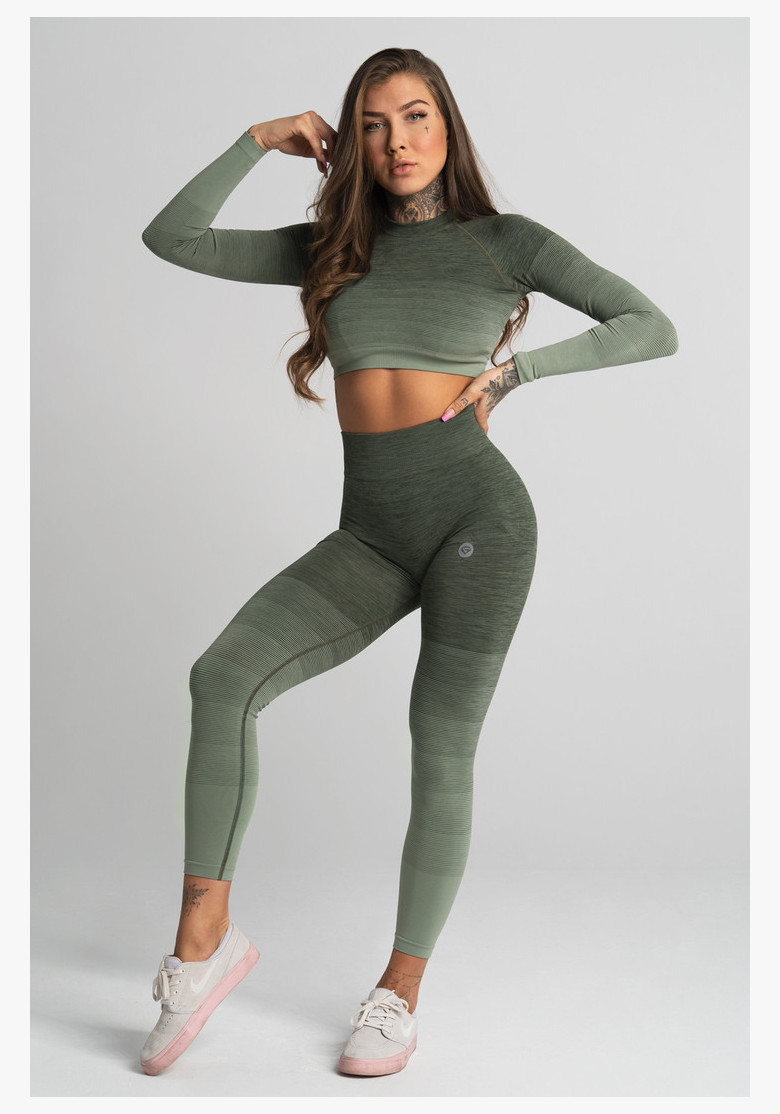 Bezšvové fitness legíny Khaki Ombre - Gym Glamour