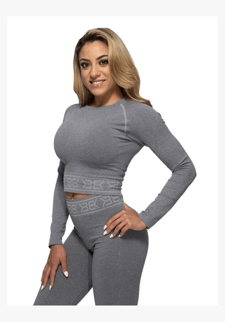 Crop-Top Better Bodies Rib Seamless LS Grey Melange