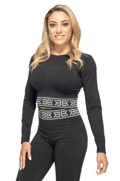 Crop-Top Better Bodies Rib Seamless LS Black Melange