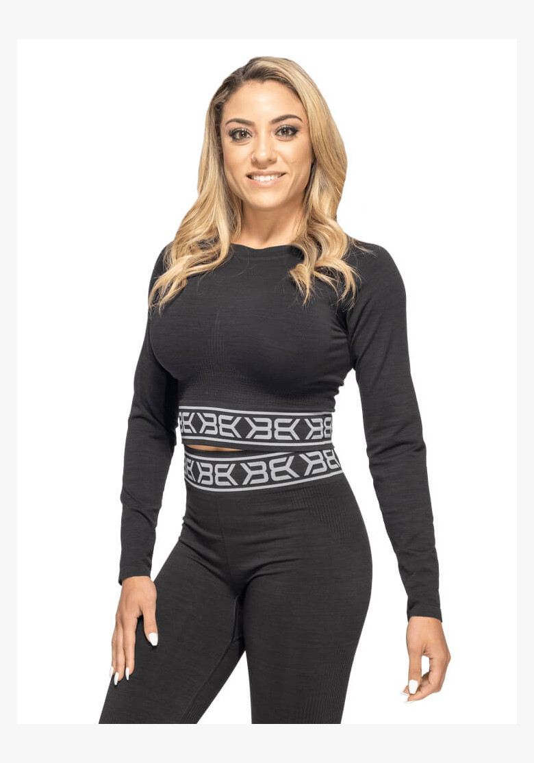 Crop-Top Better Bodies Rib Seamless LS Black Melange