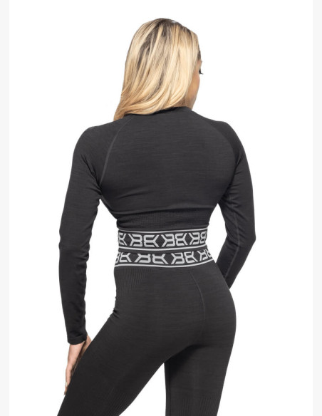 Crop-Top Better Bodies Rib Seamless LS Black Melange