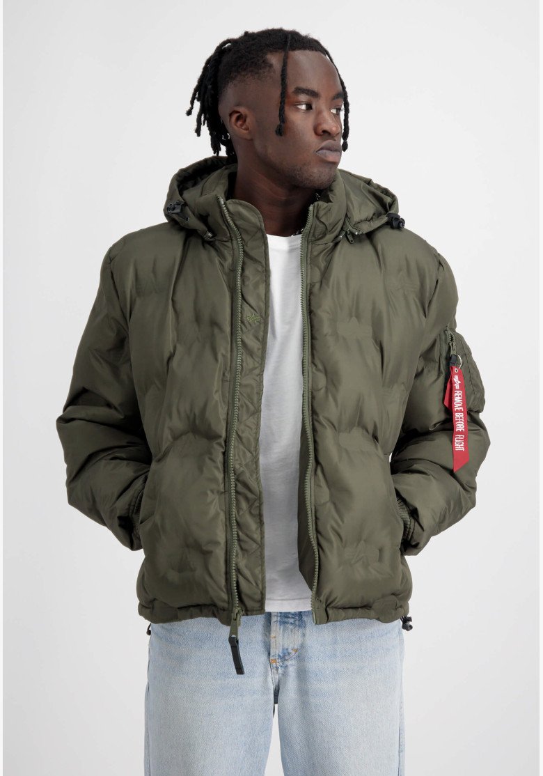 Men's Jacket Alpha Industries Hooded Logo Puffer dark olive