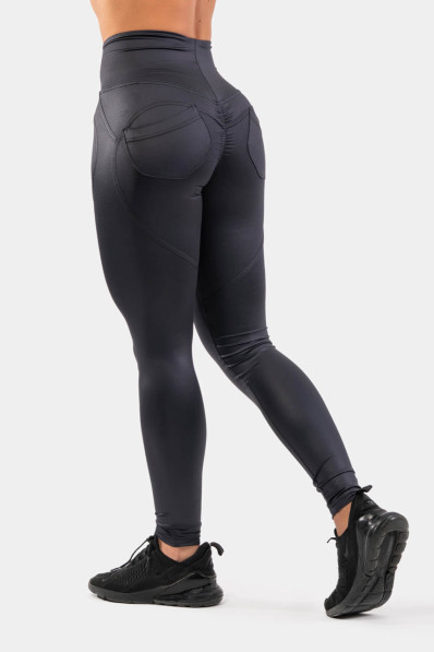 NEBBIA Glossy Look Bubble Butt High Waist Leggings Black