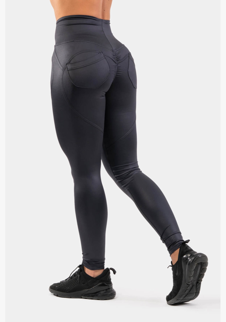NEBBIA Glossy Look Bubble Butt High Waist Leggings Black