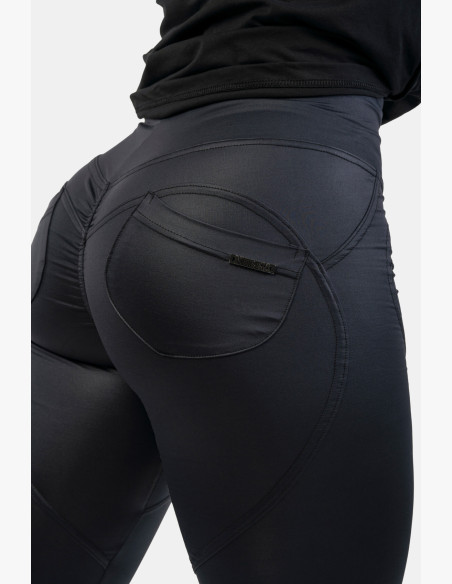 NEBBIA Glossy Look Bubble Butt High Waist Leggings Black
