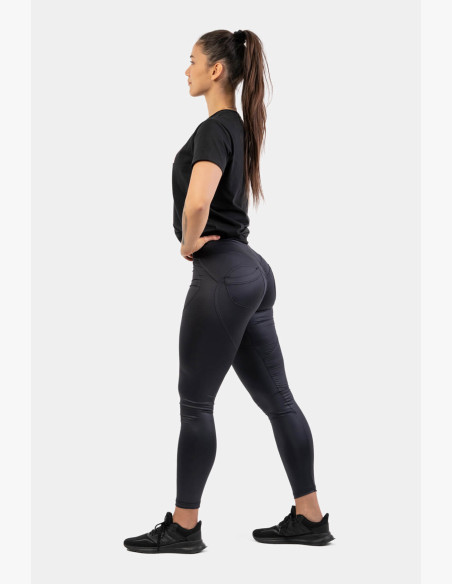 NEBBIA Glossy Look Bubble Butt High Waist Leggings Black