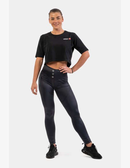 NEBBIA Glossy Look Bubble Butt High Waist Leggings Black