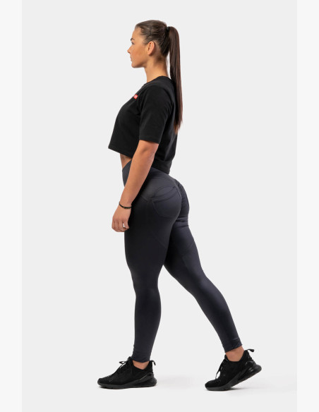 NEBBIA Glossy Look Bubble Butt High Waist Leggings Black