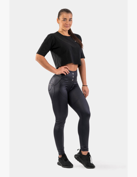 NEBBIA Glossy Look Bubble Butt High Waist Leggings Black