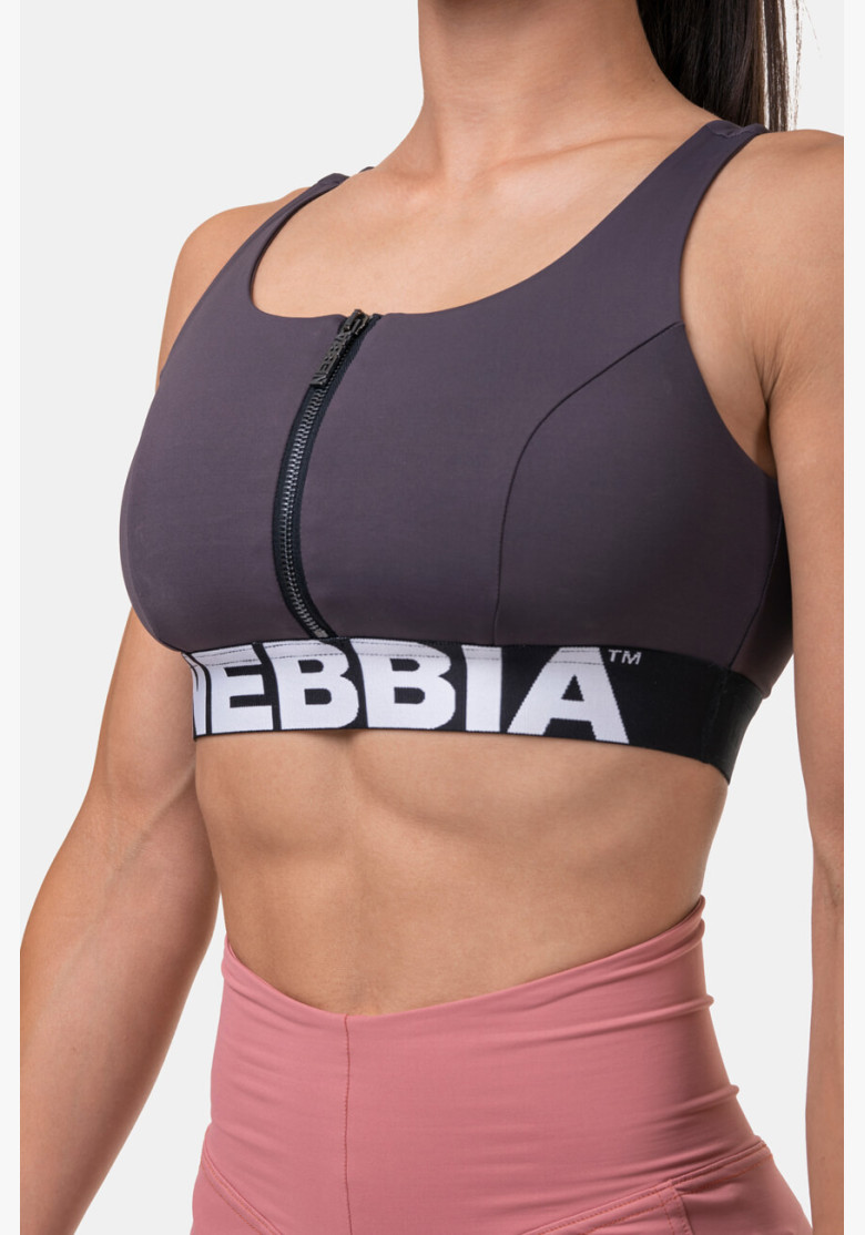 NEBBIA Smart Zip sports bra marron NEBBIA Smart Zip sports bra marron