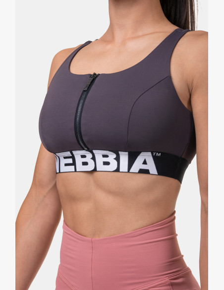 NEBBIA Smart Zip sports bra marron