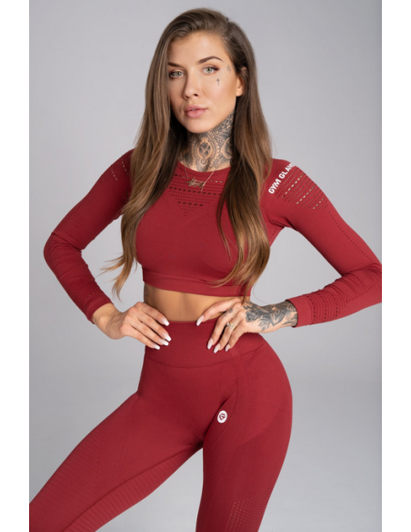 Crop top Gym Glamour long sleeve burgundy