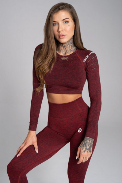 Crop top Gym Glamour s dlhým rukávom Bordo Melange