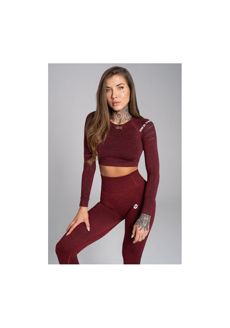 Crop top Gym Glamour s dlhým rukávom Bordo Melange