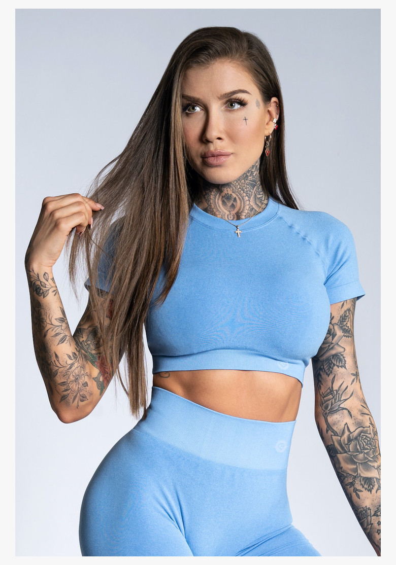 Crop top Gym Glamour short sleeve Blue Ombre