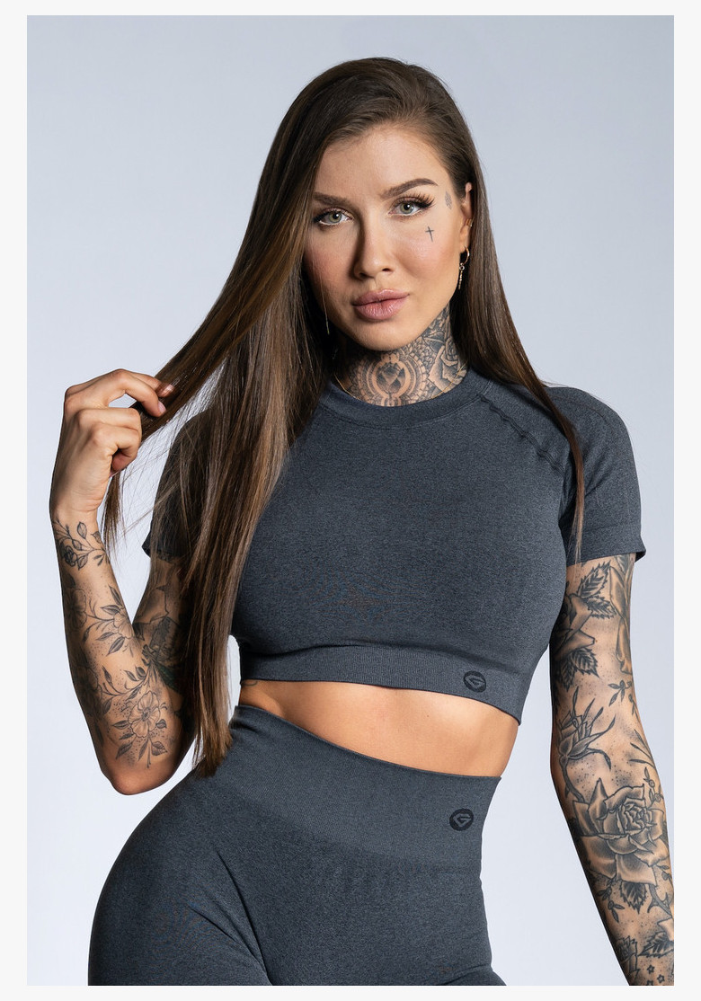 Crop top Gym Glamour s krátkym rukávom Dark Grey Ombre