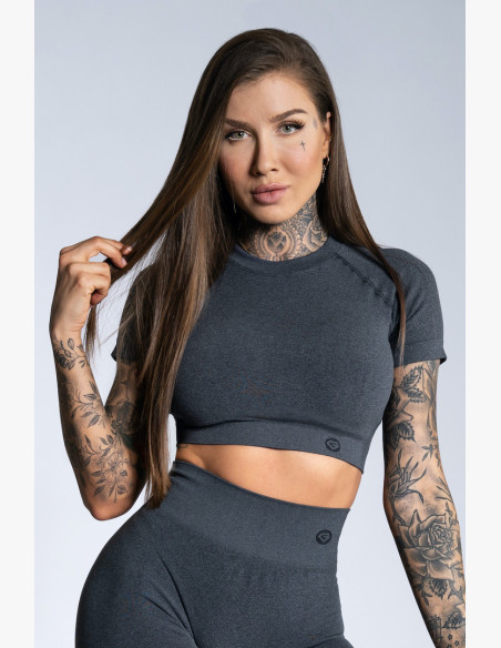 Crop top Gym Glamour Short Sleeve Dark Grey Ombre