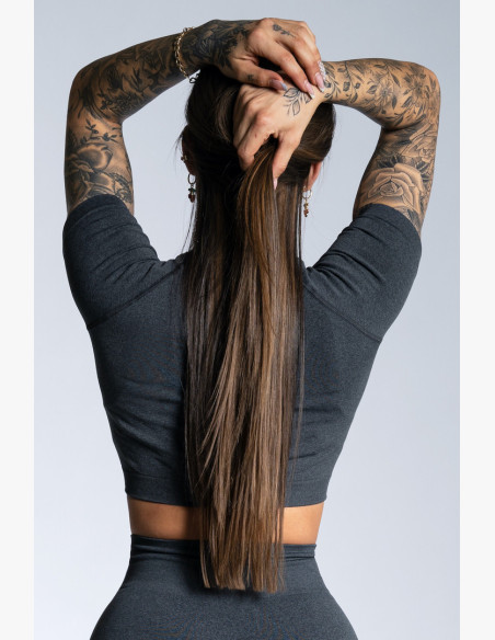 Crop top Gym Glamour Short Sleeve Dark Grey Ombre
