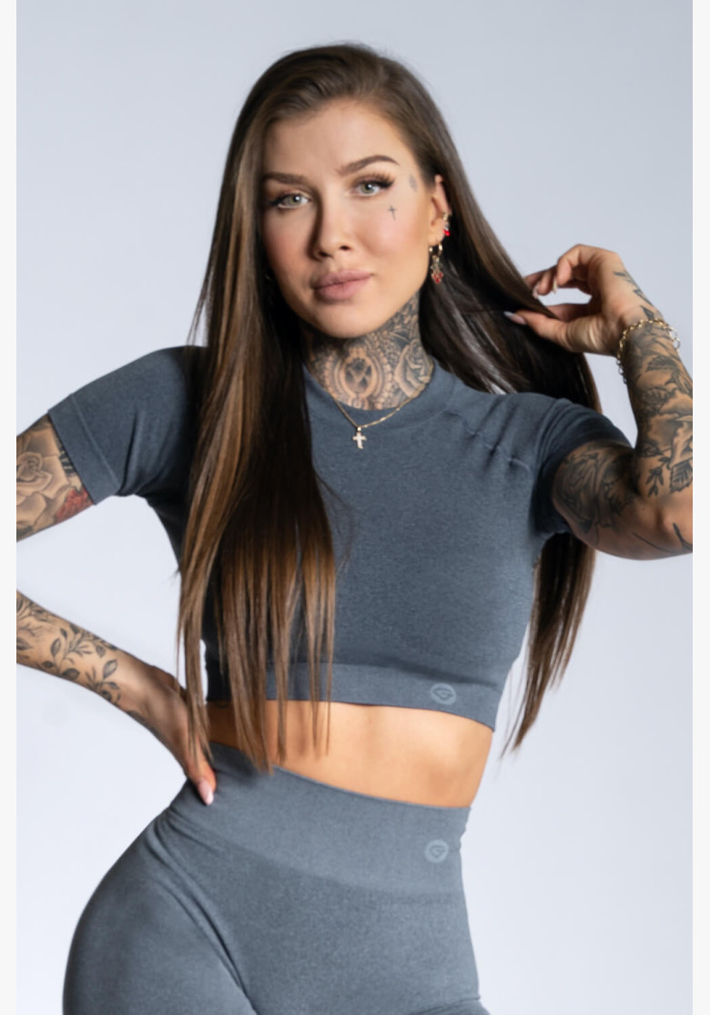 Crop top Gym Glamour s krátkym rukávom Steel