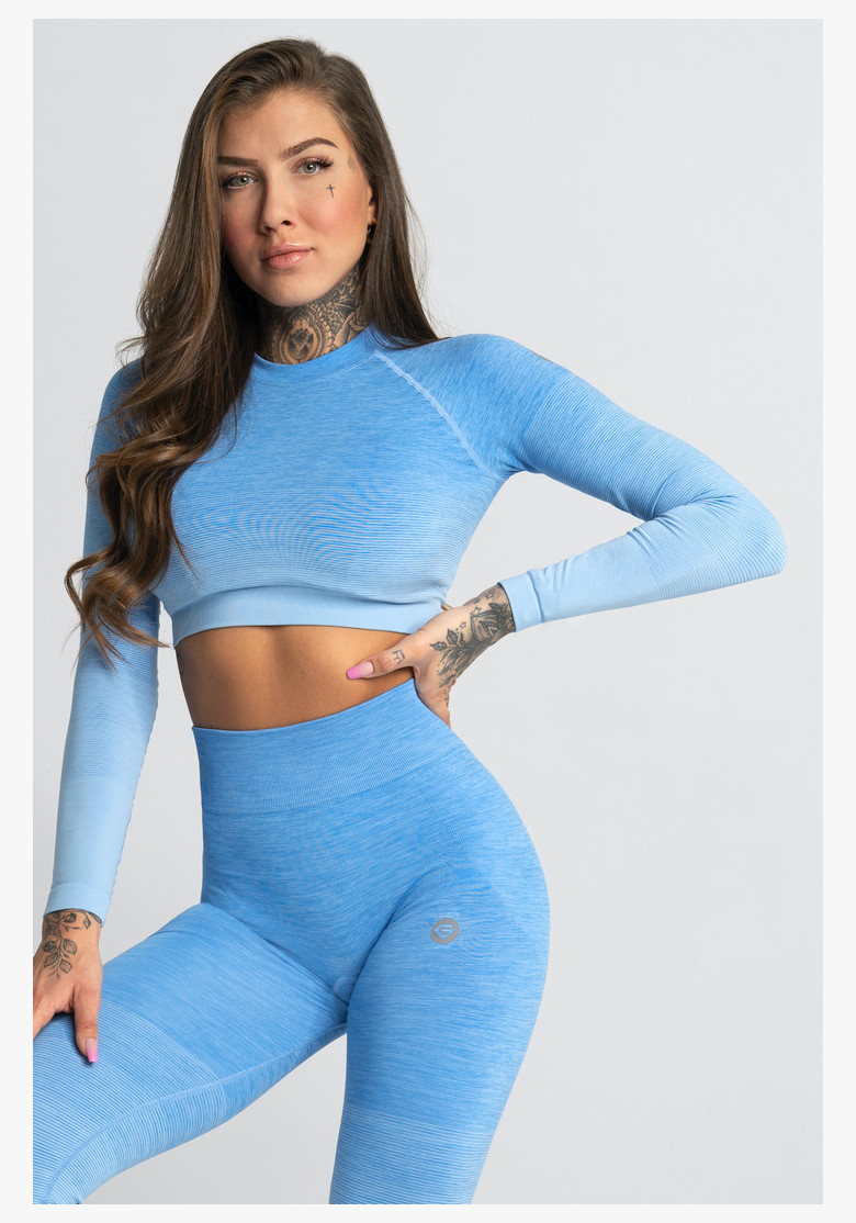 Crop top s dlhým rukávom BLUE OMBRE - Gym Glamour