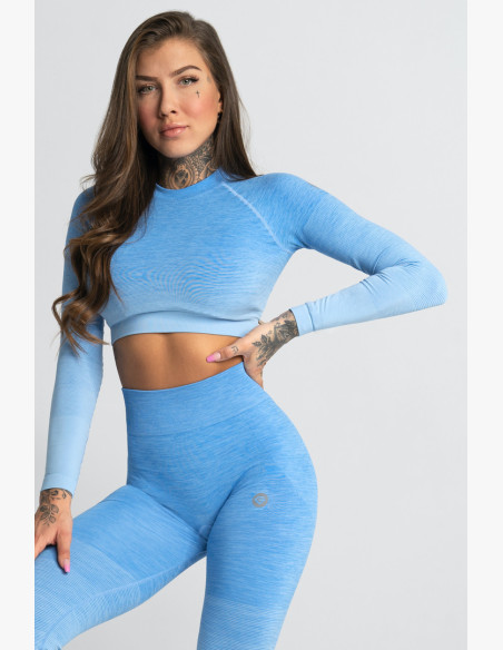 Crop top with long sleeves BLUE OMBRE - Gym Glamour