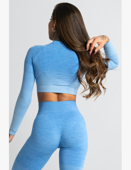 Crop top with long sleeves BLUE OMBRE - Gym Glamour