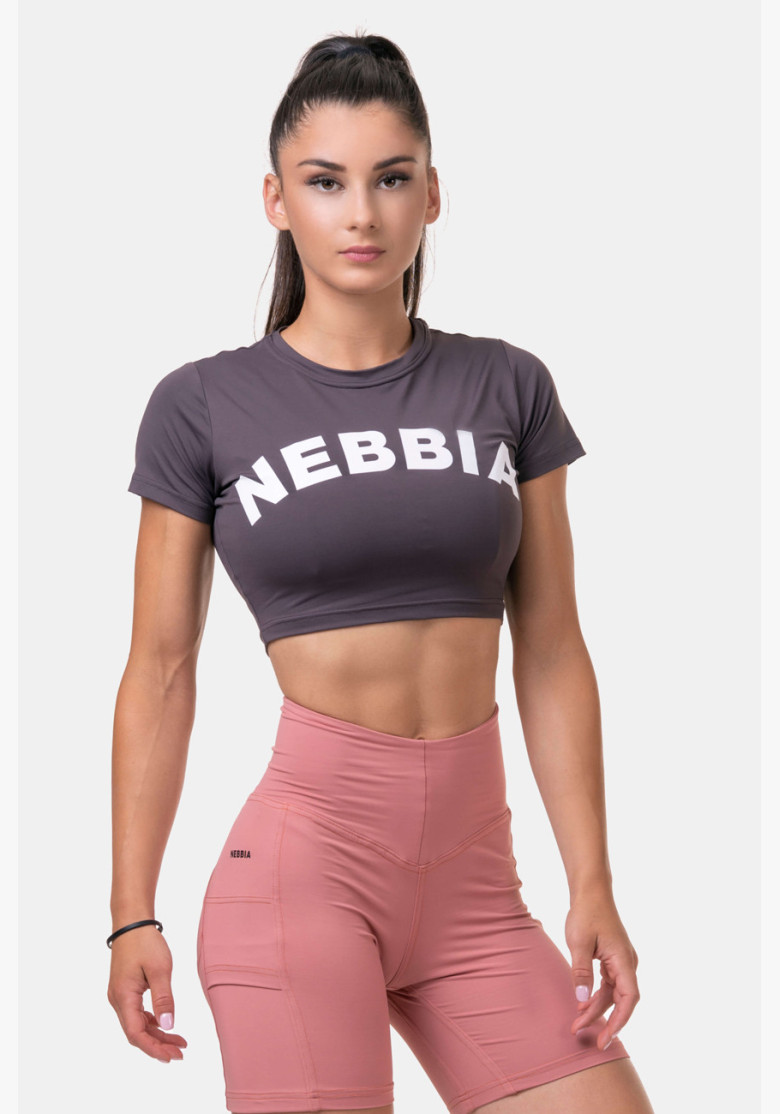 NEBBIA Sporty HERO crop top s krátkym rukávom marron