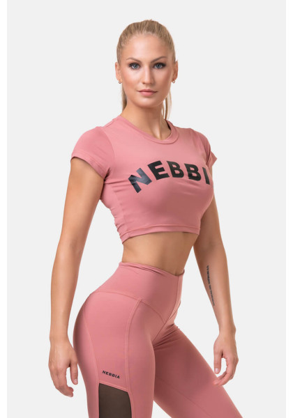 NEBBIA Sporty HERO crop top s krátkym rukávom ružová