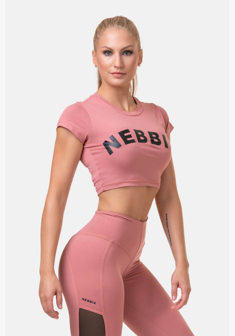 NEBBIA Sporty HERO crop top s krátkym rukávom ružová