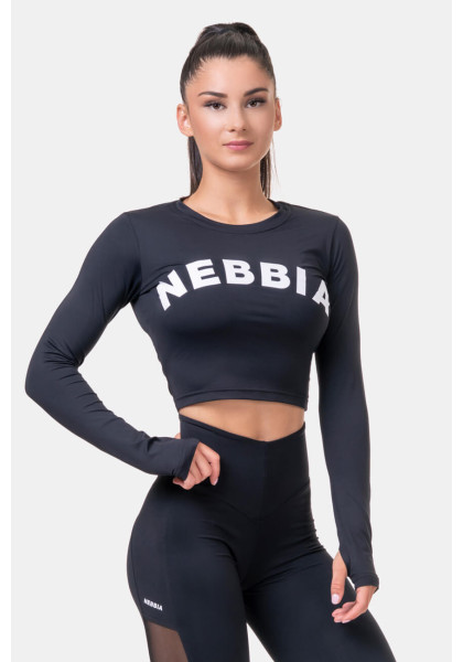 NEBBIA Sporty HERO crop top s dlhým rukávom čierna