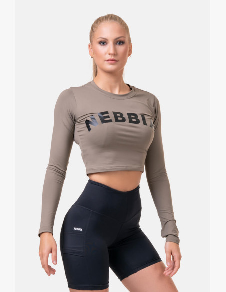 NEBBIA Sporty HERO crop top with long sleeves mocha