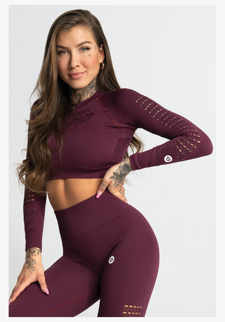 Crop top s dlhým rukávom Dark Berry - Gym Glamour