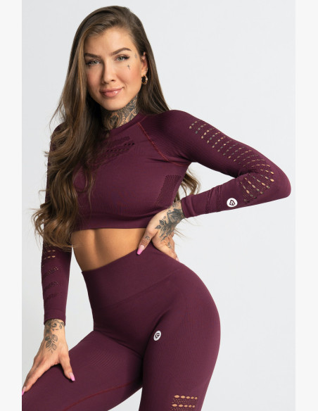 Long Sleeve Crop Top Dark Berry - Gym Glamour