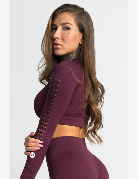 Long Sleeve Crop Top Dark Berry - Gym Glamour