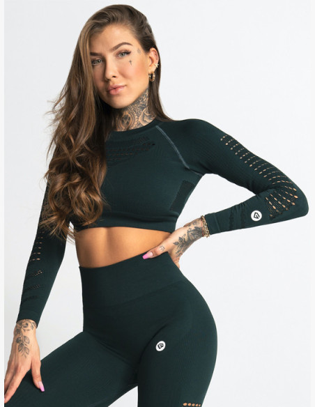 Long Sleeve Crop Top Evergreen - Gym Glamour