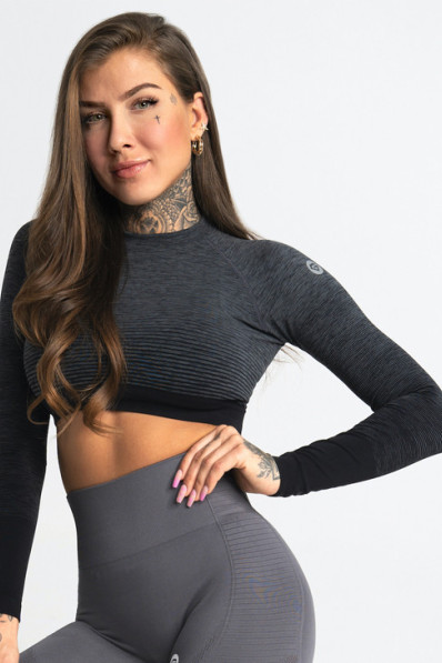 Crop top with long sleeves Grey Ombre - Gym Glamour
