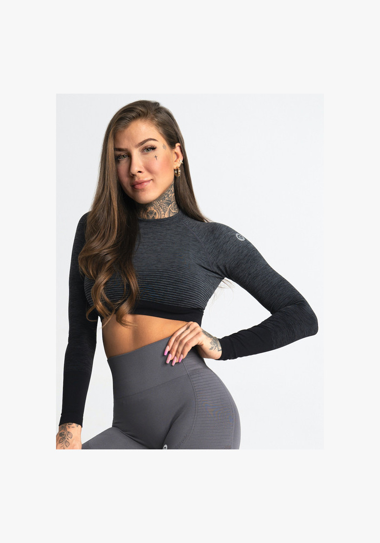 Crop top s dlhým rukávom Grey Ombre - Gym Glamour