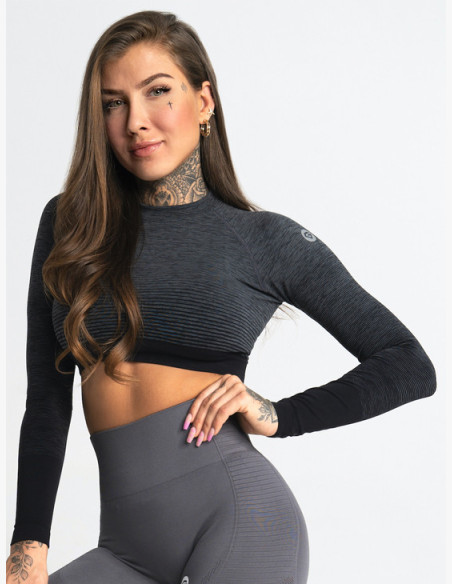 Crop top with long sleeves Grey Ombre - Gym Glamour