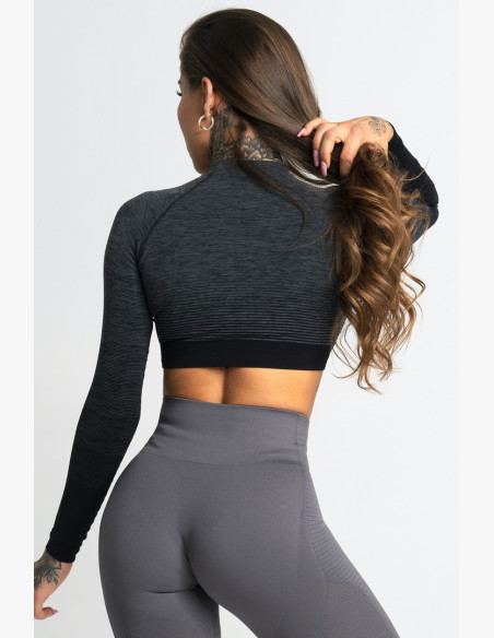 Crop top with long sleeves Grey Ombre - Gym Glamour