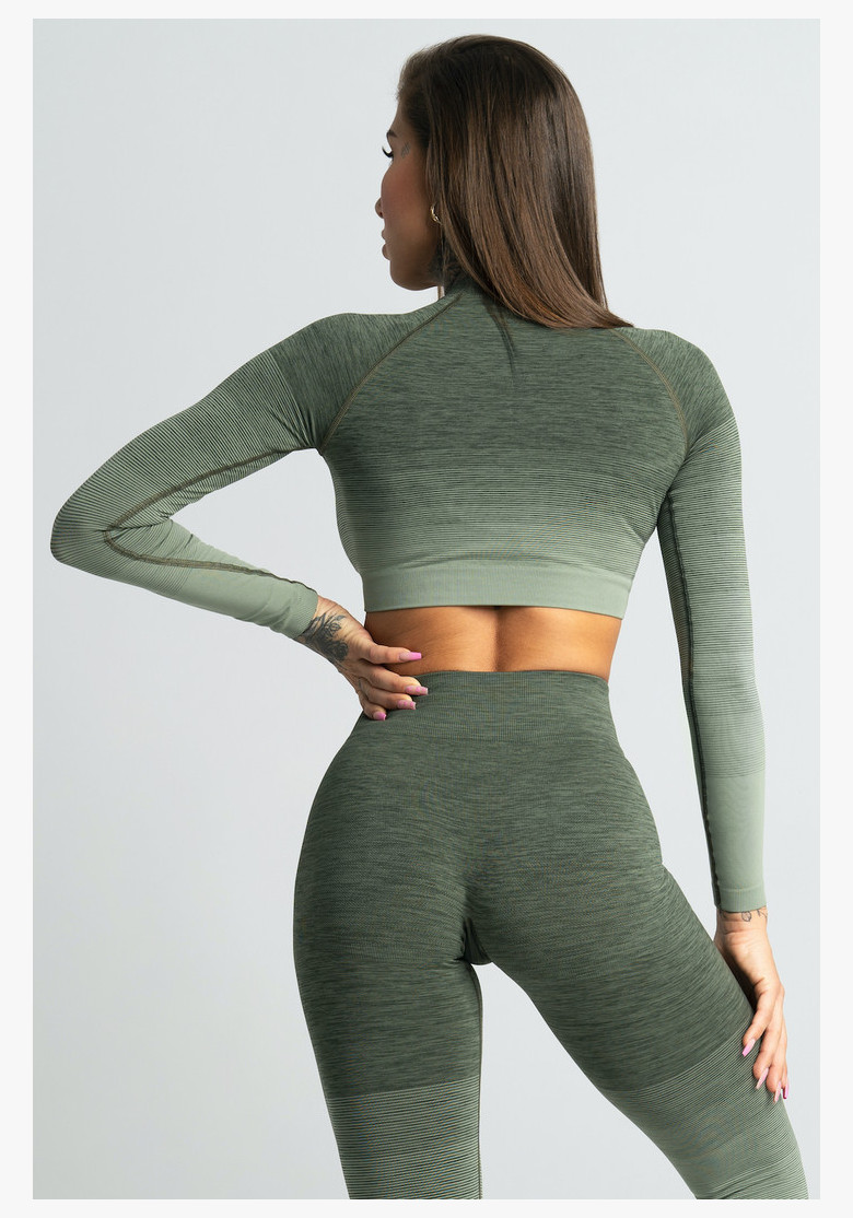 Long Sleeve Crop Top Khaki Ombre -... Long Sleeve Crop Top Khaki Ombre -...