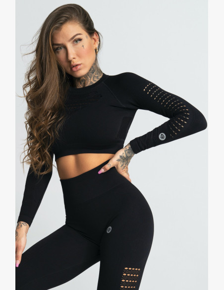 Crop top with long sleeves Nero Black - Gym Glamour