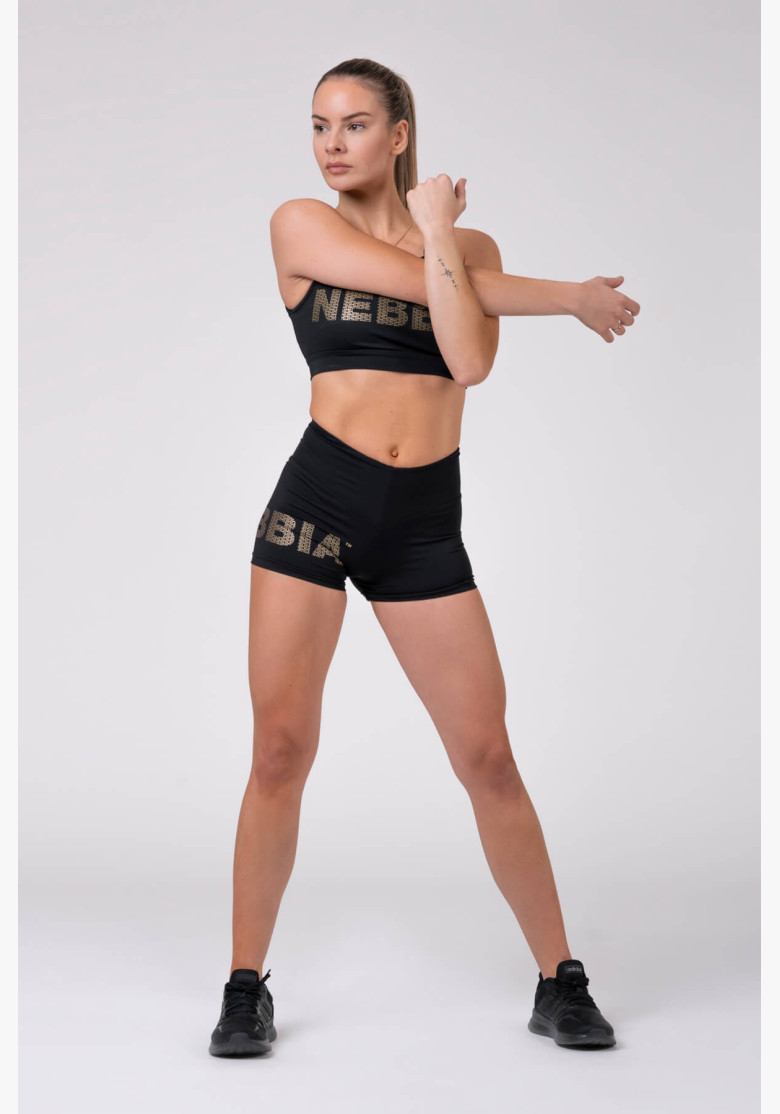 NEBBIA Gold Print Shorts Black