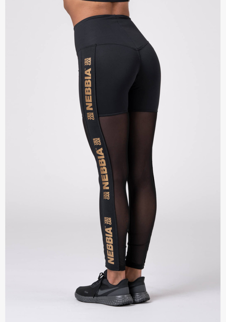 NEBBIA Gold Mesh Leggings Black