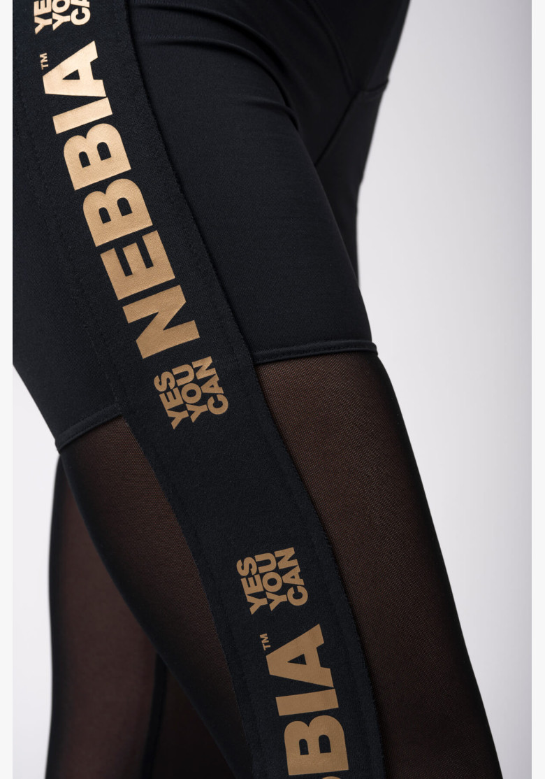 NEBBIA Gold Mesh Leggings Black