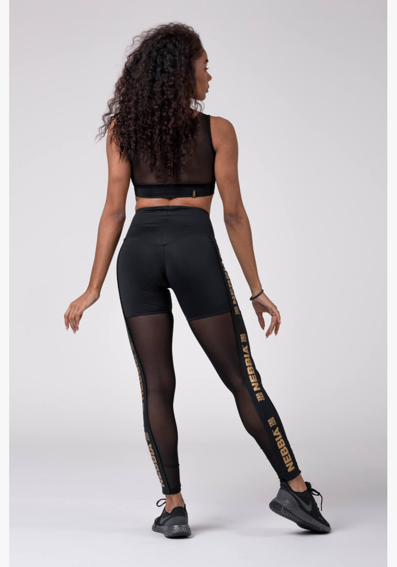 NEBBIA Gold Mesh Leggings Black