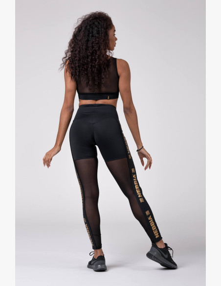NEBBIA Gold Mesh Leggings Black