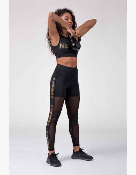 NEBBIA Gold Mesh Leggings Black