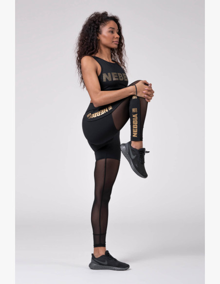 NEBBIA Gold Mesh Leggings Black