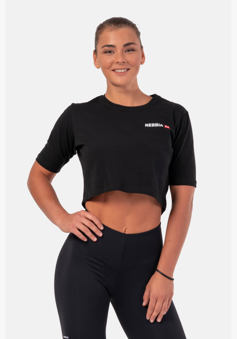 NEBBIA Minimalist Logo NEBBIA Crop T-shirt čierna